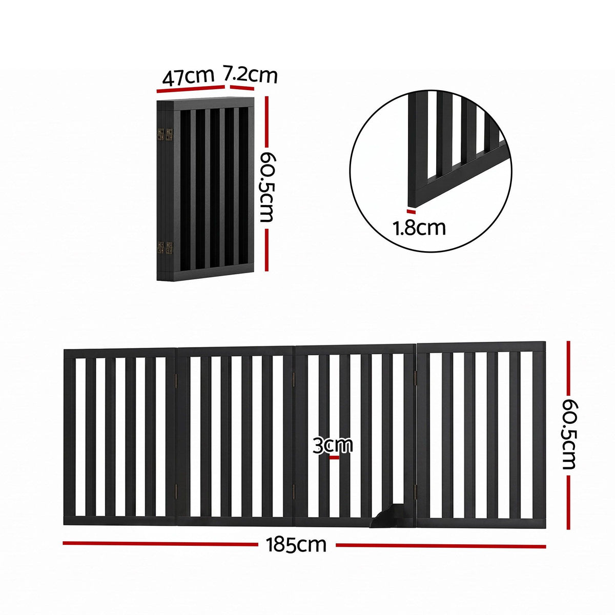 Freestanding Wooden Pet Gate, 4 Panel
