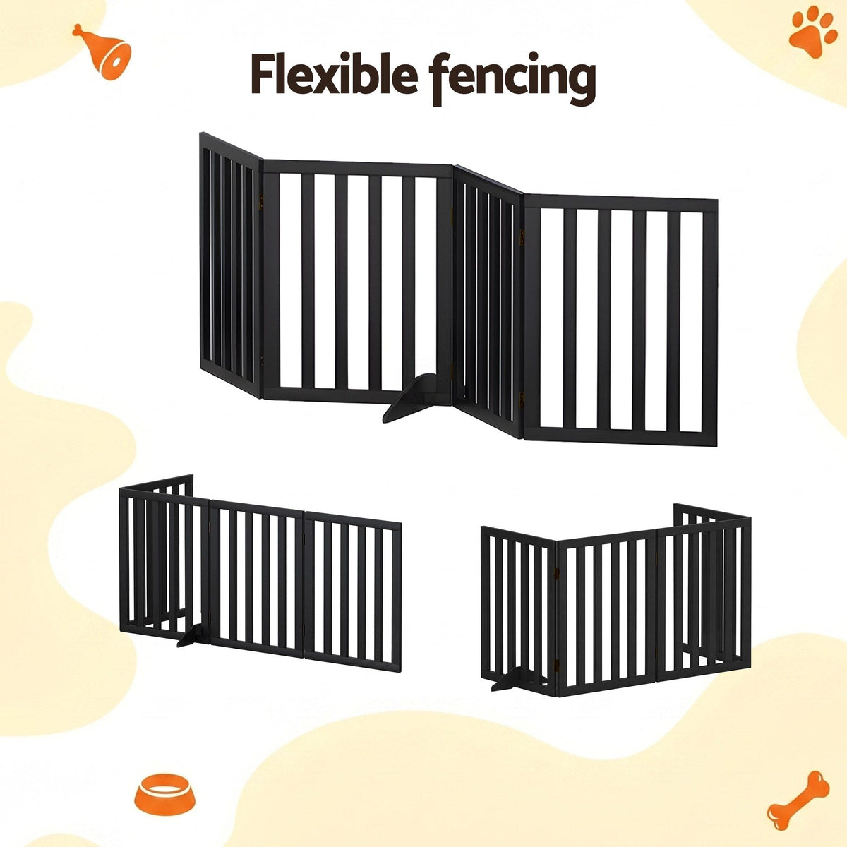 Freestanding Wooden Pet Gate, 4 Panel