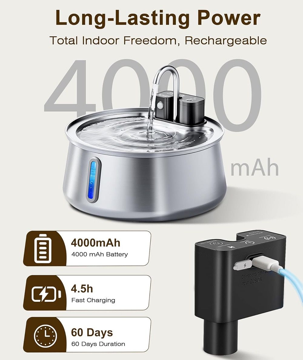 Cordless Stainless Steel Water Fountain, 4 L